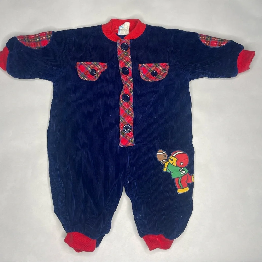 Vintage 6-9 months one piece navy‎ blue football bear outfit
